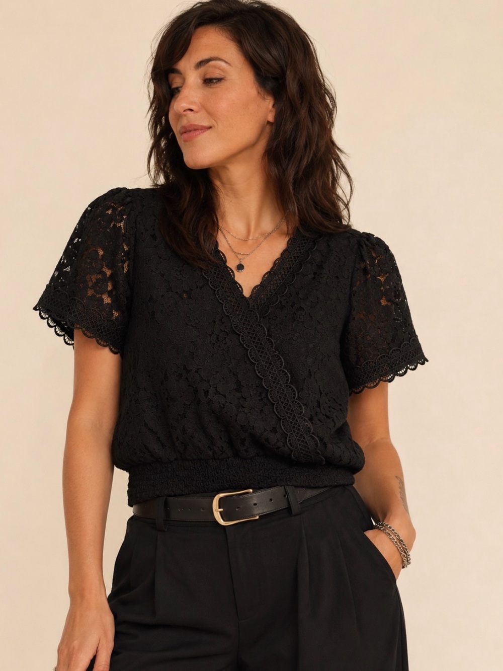 torrid Black Lace Faux Wrap Blouse
